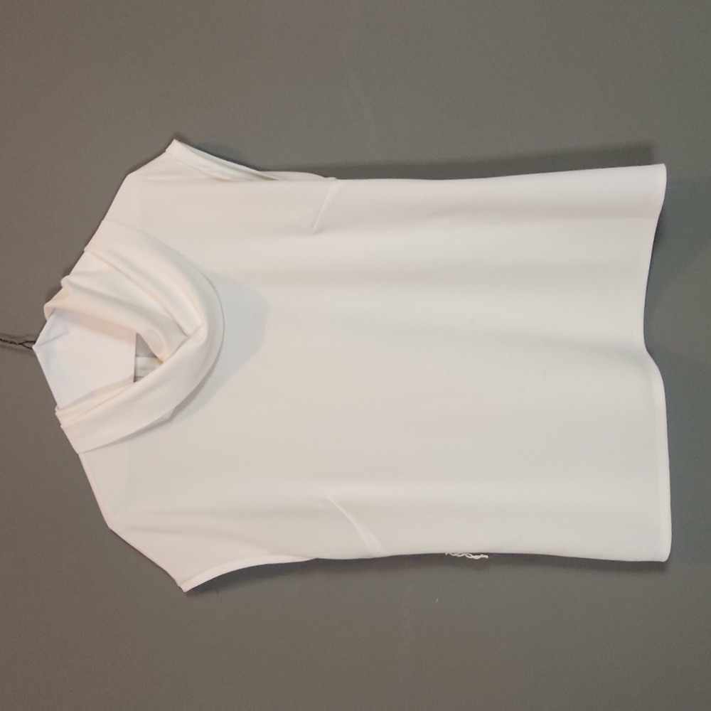 Sleeveless white blouse w/ cowl neck